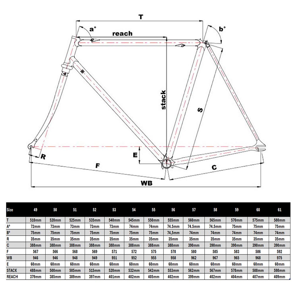 Cinelli frame size store chart